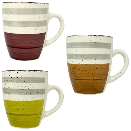 NAMAI - Set di 3 Tazze Colazione Grande, 300 ML, 11CM Altezza x 8,5 CM Diametro, Porcellana Resistente, Adatte in Lavastoviglie e Microonde, Colori Vivaci, Idea Regalo (Tazze Mirra)