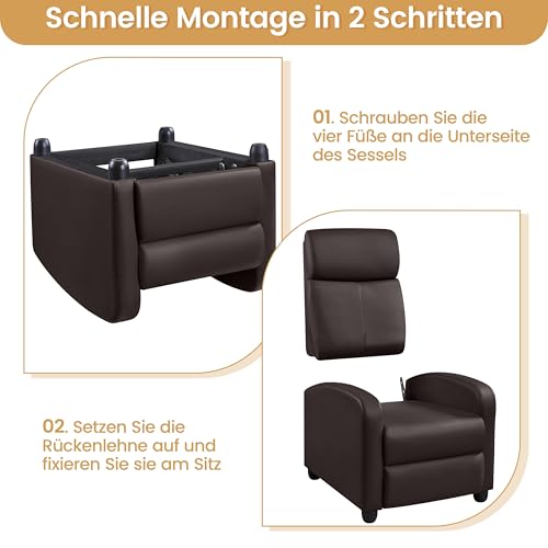 Yaheetech Relaxsessel Fernsehsessel Ruhesessel Liegesessel mit Liege-Funktion Polstersessel Kunstleder verstellbar Einzelliegesessel Wohnzimmer Schlafzimmer Heimkino Braun – Bild 7