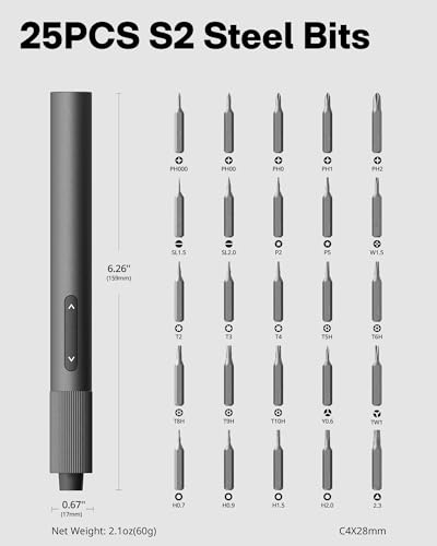 HOTO 25-in-1 Mini Electric Screwdriver, 3.7V Precision Screwdriver Set, USB-C Rechargeable, Compact Magnetic Tool for Phone, Laptop, Camera, DIY Projects, Electronics Repair - Image 6