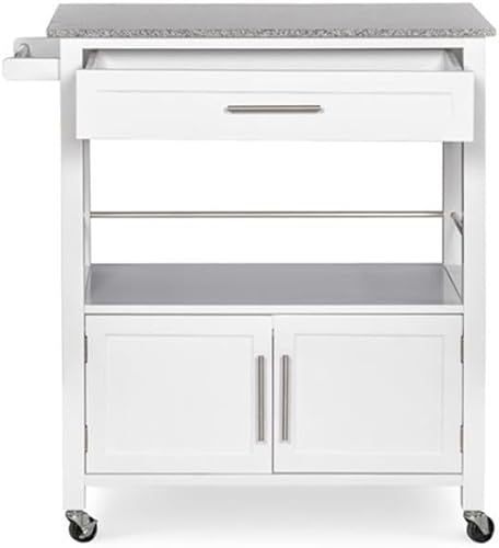 Miniatura 6 de Riverbay Furniture Carrito de isla de cocina con tapa de granito de madera de pino con amplio almacenamiento en blanco