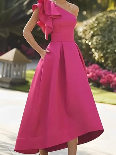 Bedlover One Shoulder Satin Mother of Bride Dresses 2025 High-Low Ruffle Formal Evening Party Gowns4