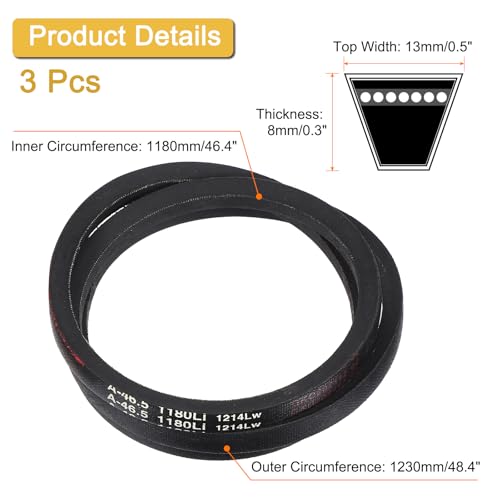 Image of Uxcell 3 Pack A46 1 /2 Classic Wrapped V-Belt, 48 inch Outside Circumference, Black, Industrial Rubber V-Belt