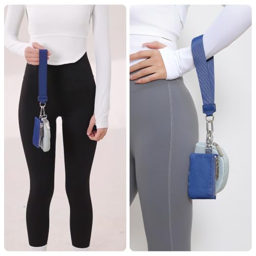 Image of Dual Pouch Wristlet - RFID Blocking Keychain Wallet Mini Zip Around Wristlet with Detachable Strap, Mini Coin Purse For Women, Premium Zippers & Metal Buckles (Navy & Steel Blue)