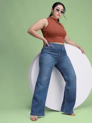 Image of Miss Chase A+ Women's Wide-Leg High-Rise Regular-Length Stretchable Cargo Denim Jeans