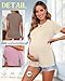 Ficerd 3 Pack Women's Maternity T Shirts, Short Sleeve Side Split Pregnancy Tops Casual Crew Neck Pregnant Tees Mama Clothes(Light Pink, Coffee, Cream,Large)