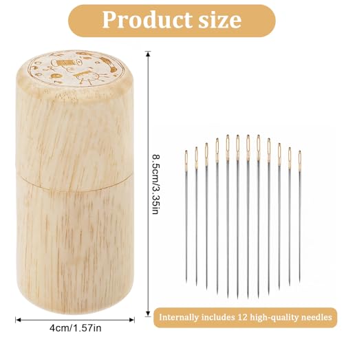 Image of Sewing Needle Holder Case Portable Versatile Container for Sewing Needles Wooden Storage Case and Lid with 12 Needles Craft Pincushion for Sewings Essentials, Craft Supplies, Travel Friendly Organizer