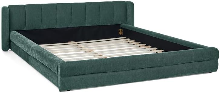 Upholstered Platform Bed Frame, Low Profile Chenille Bed with Headboard, Modern Solid Grounded Frame, No Box Spring Needed, Easy Assembly (Blue+Green