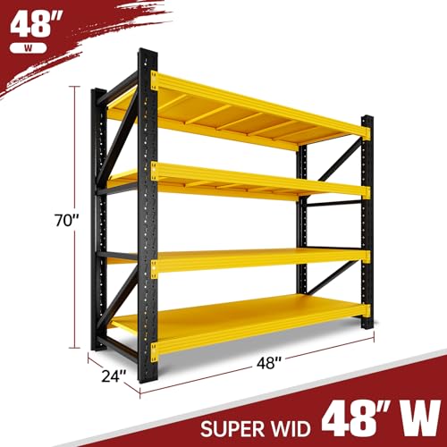 Image of RAVIGIN 3000LBS Storage Shelves, 48 inch W Garage Shelving Heavy Duty Metal Adjustable Garage Shelves, Shelving Units Industrial Shelving for Warehouse, 48 inch W x 23.7 inch D x 70 inch H,Yellow