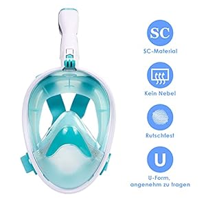 Schnorchelmasken 🐳【Freie Atmung und Antibeschlag】Das verbesserte Model der Tauchmaske verwendet ein fischkieme ähnliches Atemkreislaufsystem mit unabhängigen Ein- und Ausatemkanälen, verhindert die Vermischung von Abgas und Frischluft , erhöht die Sauerstoffkonzentration in der Maske erheblich. Müheloses Atmen und 100% beschlagfrei.
🐳【180°-Panorama und flache Linse】Das breite 180°-Sichtfenster bietet ein hervorragendes Sichtfeld. Unsere Maske ist mit flachen Gläsern und bietet Ihnen eine realistischere Sicht im Gegensatz zu gekrümmten Gläsern. Erleben Sie eine lebendige Unterwasserwelt.
🐳【Faltbare Schnorchel】Der Schnorchel der Tauchmaske kann zum einfachen Tragen zusammengeklappt werden und Sie können viel Platz sparen. Außerdem ist ein Gummiring zwischen Schnorchel und Maske angebracht, machen Sie keine Sorge mehr, dass der Schnorchel verliert.