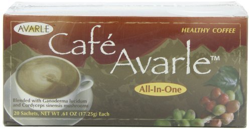 All-in-One Healthy Coffee with Ganoderma & Cordceps. Creamer, Sugar & Xylitol 1Box (20 Pks Ea) by Cafe Avarle