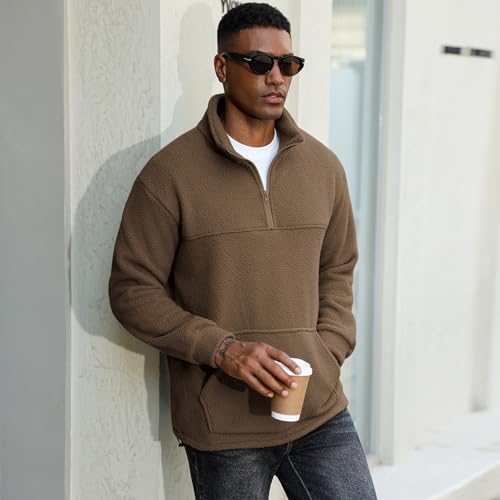 ZAFUL Mens 1/4 Zipper Fluffy Polar Fleece Pullover Sweatshirt Printed Kangaroo Pocket Fall Winter Unisex Hoodie4