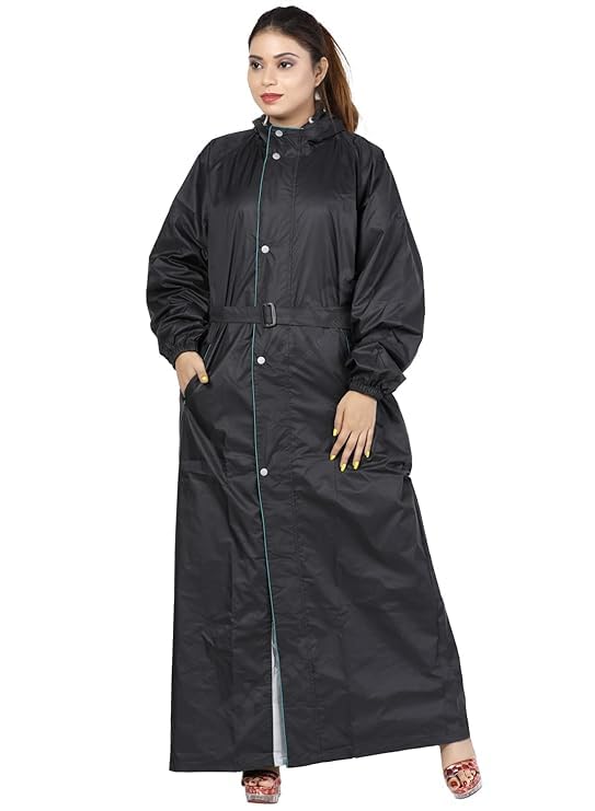 rainfighter women/ladies high neck raincoat | waterproof long raincoat with belt