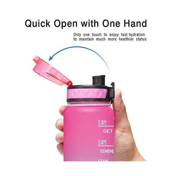 Elvira 32oz Motivational Fitness Sports Water Bottle with Time Marker & Removable Strainer,Fast Flow,Flip Top Leakproof Durable BPA Free