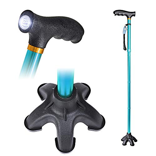 Care-Aid Folding Walking Cane w/5-Pod Tip & LED Flash Light [35" - 39"