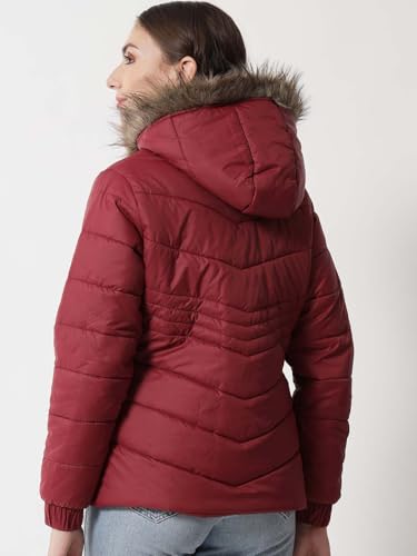 Image of KOTTY Women's Full Sleeve Zipper Fur Hooded Neck Puffer Jacket