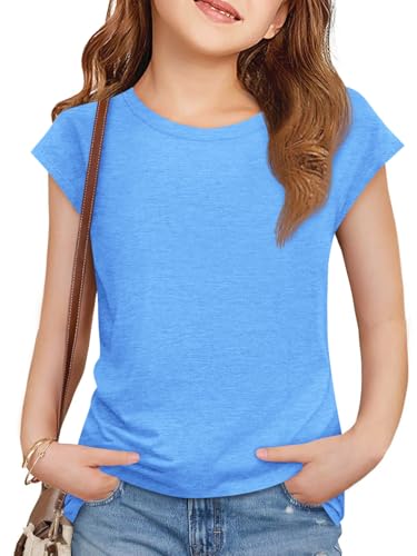 Image of Imily Bela Girls Short Sleeve T Shirts Crew Neck Cap Sleeve Tank Tops Casual Loose Summer Shirt Kids 5-14 Years