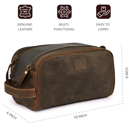 Dhampooh Beauty Case In Pelle Con Tasche Con Cerniera, Nero, 25,4 X 15,2 X 10,2 Cm, Marrone Invecchiato., 10X6X6, Pelle - 4