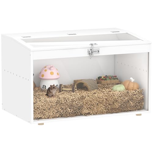 PawHut Jaula para Hámster Casa para Animales Pequeños con Tapa Abatible y Ventana de Acrílico Transparente para Hámsteres Enanos Jerbos Pequeños 80x50x50 cm Blanco