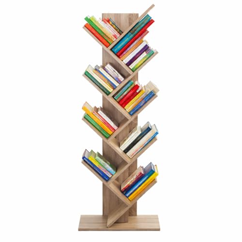MA MAISON Libreria Verticale con 8 Ripiani in Legno - Salvaspazio, Design ad Albero, Autoportante, per Soggiorno, Camera da Letto, Ufficio, Scaffale per Libri, Versatile - 50x25x141,5h cm Beige