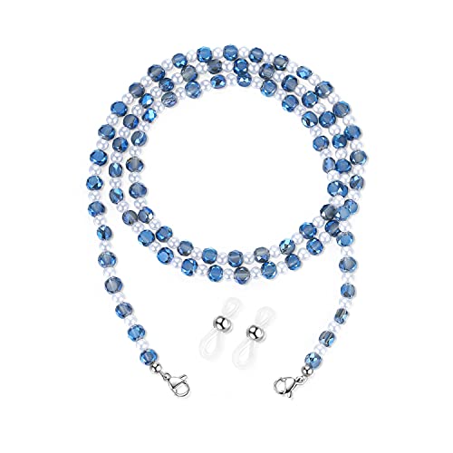 Revemcn Crystal Beads Eyeglass Chain Face Mask Holder Chain Necklace Mask Lanyard Glasses Strap For Women Kids Stylish Sunglass Reading Glasses Chains Around Neck (Blue) #TOP23