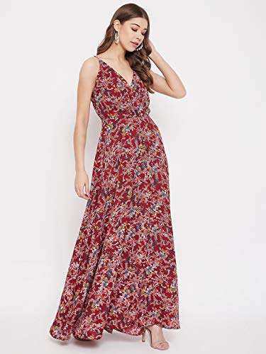 Image of Berrylush Red Solid V Neck Maxi Dress