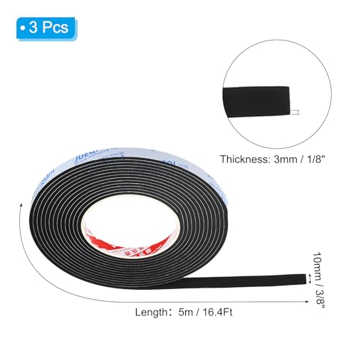 Image of PATIKIL 3 /8 inch W x 1 /8 inch T x 16.4Ft EVA Single Sided Foam Tape, 3Pcs Multipurpose Sealing Strip Foam Waterproof Weather Stripping Foam Sealing Foam Strips with Adhesive for Door, Black