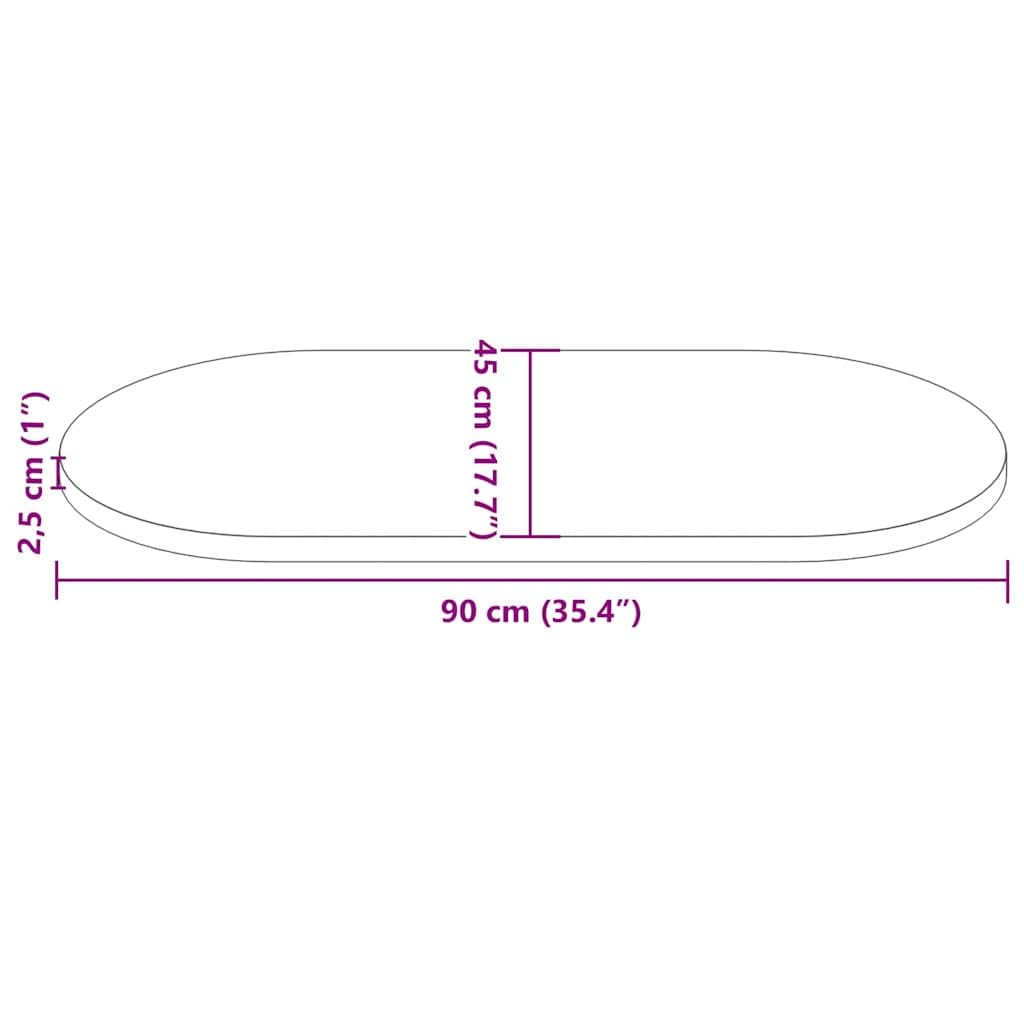 Genérico Tablero de Mesa Ovalado de Madera Maciza de Pino 90x45x2,5 cm,Mobiliario,Accesorios para mesas,Tableros para mesas,824355