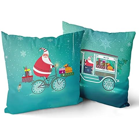 Granbey Christmas Throw Pillow Covers 18x18 Inch Santa Claus Pillow Cases Standard Size Christmas Car Bicycle Gift Square Pillowcase for Sofa Home Decor at Bedroom Outdoor Cover