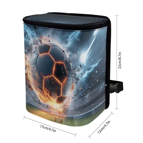Image of Talayituse Soccer Ball Lightning Print Car Trash Can with Lid, Leak Proof Auto Trash Bag Hanging Vehicle Garbage Can Multipurpose Storage Container for Back Seat Road Trip