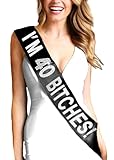 40th Birthday Sash Party Decorations - I'm 40 Bitches! Premium Rhinestone Satin Sash - Black Sash(Im40Btchs RS) BLK