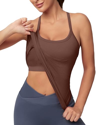 Image of MathCat Workout Tank Tops for Women with Built in Bra, Sleeveless Gym Tops Seamless Racerback Athletic Yoga Shirts