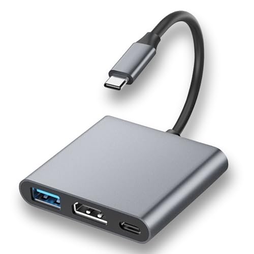 VIVIDRISE Adattatore USB-C 3 In 1 Con HDMI 4K, USB 3.0 E Ricarica – Compatto, Grigio, Per Laptop E Smartphone