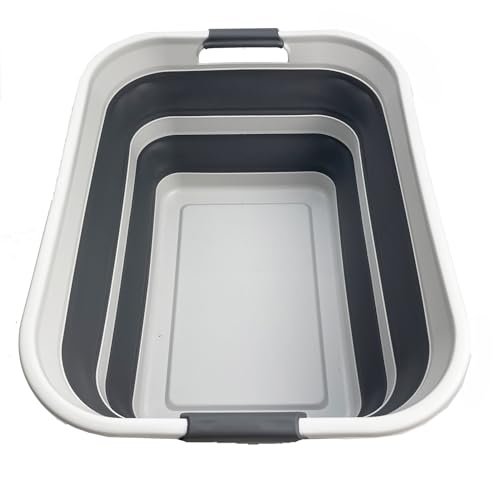 Image of SMMART Collapsible Plastic Laundry Basket with Handle /Foldable Pop Up Storage Hamper /Portable Laundry Organizer-Space Saving Washing Tub /Household Storage Supplies (Grey /Steel Grey, 42L)