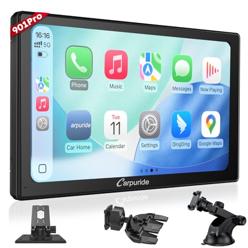 CARPURIDE W901 Pro with Wireless Bluetooth Transmission Portable Carplay & Android Auto Car Stereo 1080P Touch Screen Mirror Link/GPS/Siri/FM with 3 Bracket