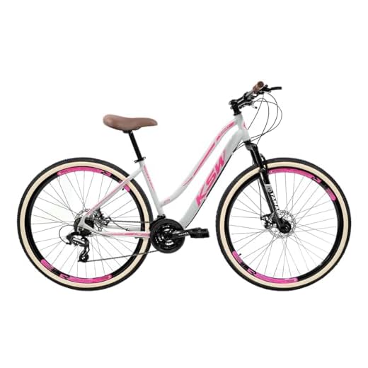 Bicicleta Retro Feminina 29 KSW Sunny 21V Câmbios Shimano Freio a Disco,17,Branco Rosa