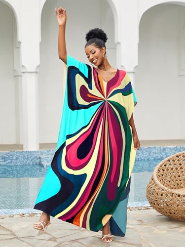 Image of Moss Rose Kaftan Dresses for Women V Neck Summer Swimsuit Cover up Caftan Maxi Beach Dresses