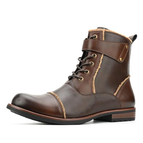 Mens Boots Motorcycle Casual Boots for Men Lace-up Ankle Dress Boots Zipper Biker Boot