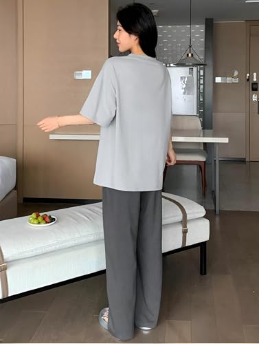 Image of KSHS Printed Round Neck Short Sleeve Nightsuit Set | Pajama Set | Casual Night Dress for Women