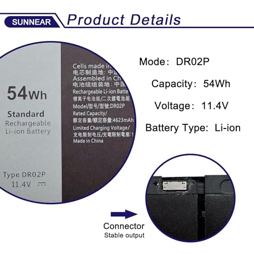 Image of 54Wh /4623mAh 11.4V DR02P Laptop Battery Replacement for Dell Latitude 5440 5450 5540 5550 Precision 3480 3490 3580 3590 Series 803W6 0803W6 2X1V9 02X1V9