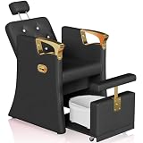 KIGOTY Pedicure Station for Nail Tech, Reclining No Plumbing Pedicure Chair with Hidden Storage Platform, Lift Foot Spa Chair with Massage Foot Bath, Salon Spa Equipment (Black-Gold)