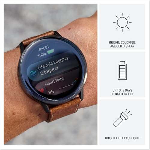 Image of Garmin Venu 4, 45mm, Advanced Health and Fitness GPS Smartwatch, Bright and Colorful Display, Built-in Flashlight, 12 Days of Battery Life, Slate with Black Silicone Band /Brown Leather Band