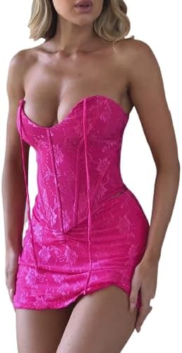 Bodyconミニスカート2点セット背なしストラップフラワーレースコルセットトップスMatch Wrapミニスカートセット