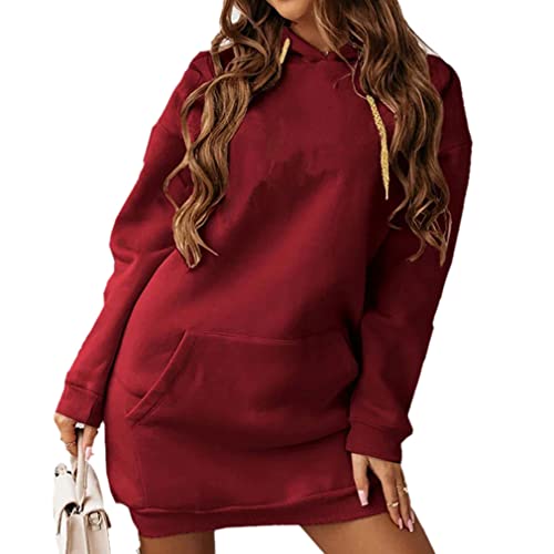 QIYUN.Z Women Autumn Winter Long Sleeve Pocket Drawstring Loose Hoodie Mini Dress Sweatshirts Red L QIYUN.Z Women Autumn Winter Long Sleeve Pocket Drawstring Loose Hoodie Mini Dress Sweatshirts Red L