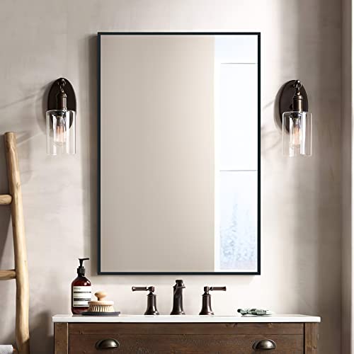 Neutype Wall-Mounted Mirror Rectangular Hanging Mirror Metal Framed Wall Mirror, Best For Bathroom, Washroom, Bedroom, Living Room, Black, 38"X26" #TOP6