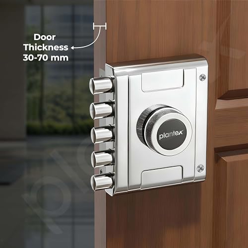 Image of Plantex Main Door Deadbolt Lock Five Bullets /Stainless Steel Penta Bolt /Door Lock Set with 4 Pin Cylindrical Keys with 5 Years of Warranty (Matt)