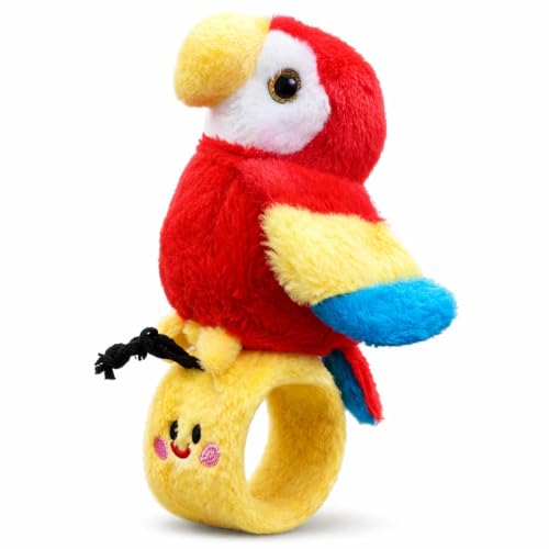 Image of Colorful Macaw Parrot Wrist Plush Toy | Soft Slap Band Bracelet for Kids | Cute Bird Soft Toy for Playing & Gifting - Red & Yellow