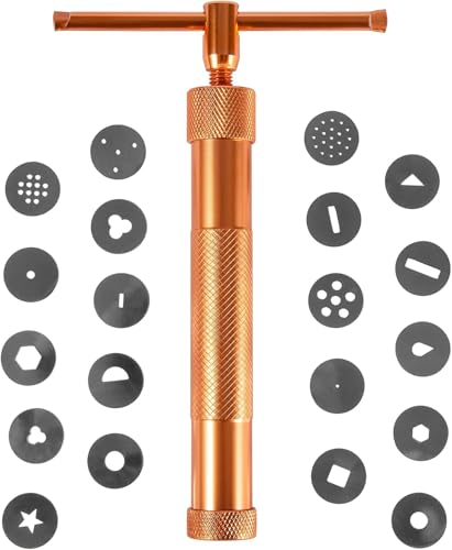 Image of 22Pcs Stainless Steel Metal Clay Extruder with 20 Tips Fondant Sugara Paste Extruder Ceramics Pottery Polymer Modeling Decorating Cake Decor Tools Set (Rose Gold)