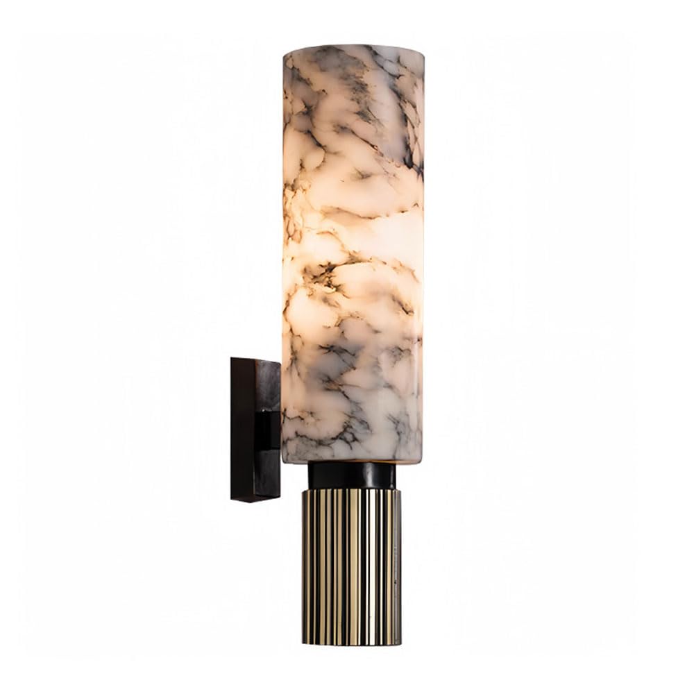 Ssbhdm Multicolor Minimalist Cylindrical Marble Wall Lamp, Nordic Industrial Style Wall Light, Natural Alabaster Wall Sconce, Restaurant Living Room Balcony Wall Mounted Lighting Fixtures