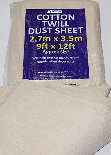 Hojas de polvo de algodón extrafuertes, resistentes de 3,6 x 2,7 m, para pintar y decorar, hojas de pintura, tela goteada, hojas de pintura y pintura, hojas de polvo para muebles, reutilizables, (1) Cover