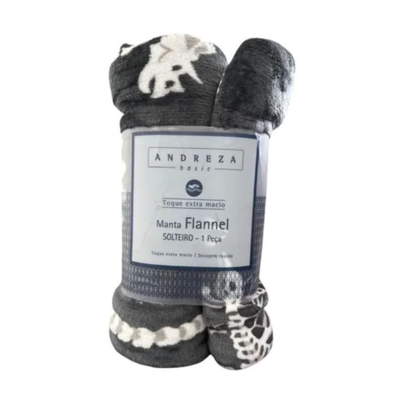 Manta Flannel Solteiro, Extra Macia, Estampa Ossos Dino, Antial�rgica, Cinza